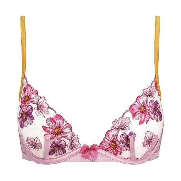 For Love And Lemons Falling Floral Embroidery Bra Pink Large NEW - Picture 7 of 7
